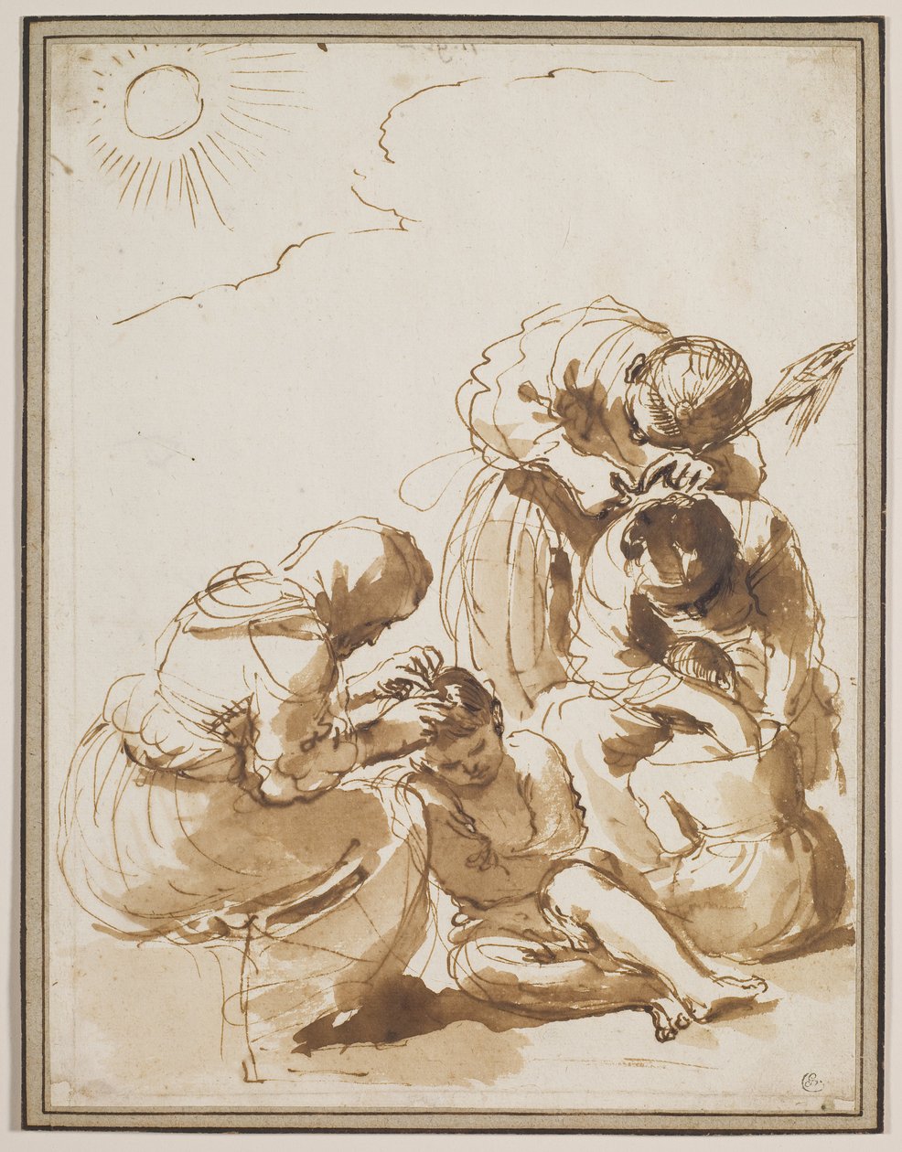 Lovci vší, počátek 20. let 16. století (pero a tuš s vymytím na papíře) od Guercino (1591-1666)