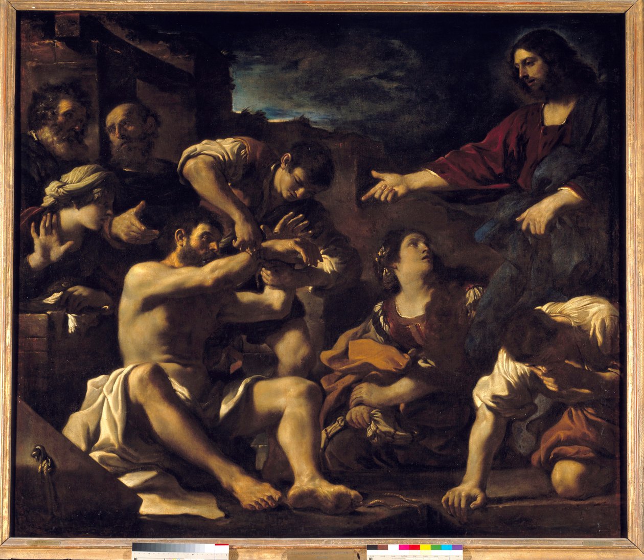 Vzkříšení Lazara. Obraz Giovanni Francesco Barbieri Guerchin v Il Guercino (1591-1666). 1619 ne. 2,01 x 2,33 m od Guercino