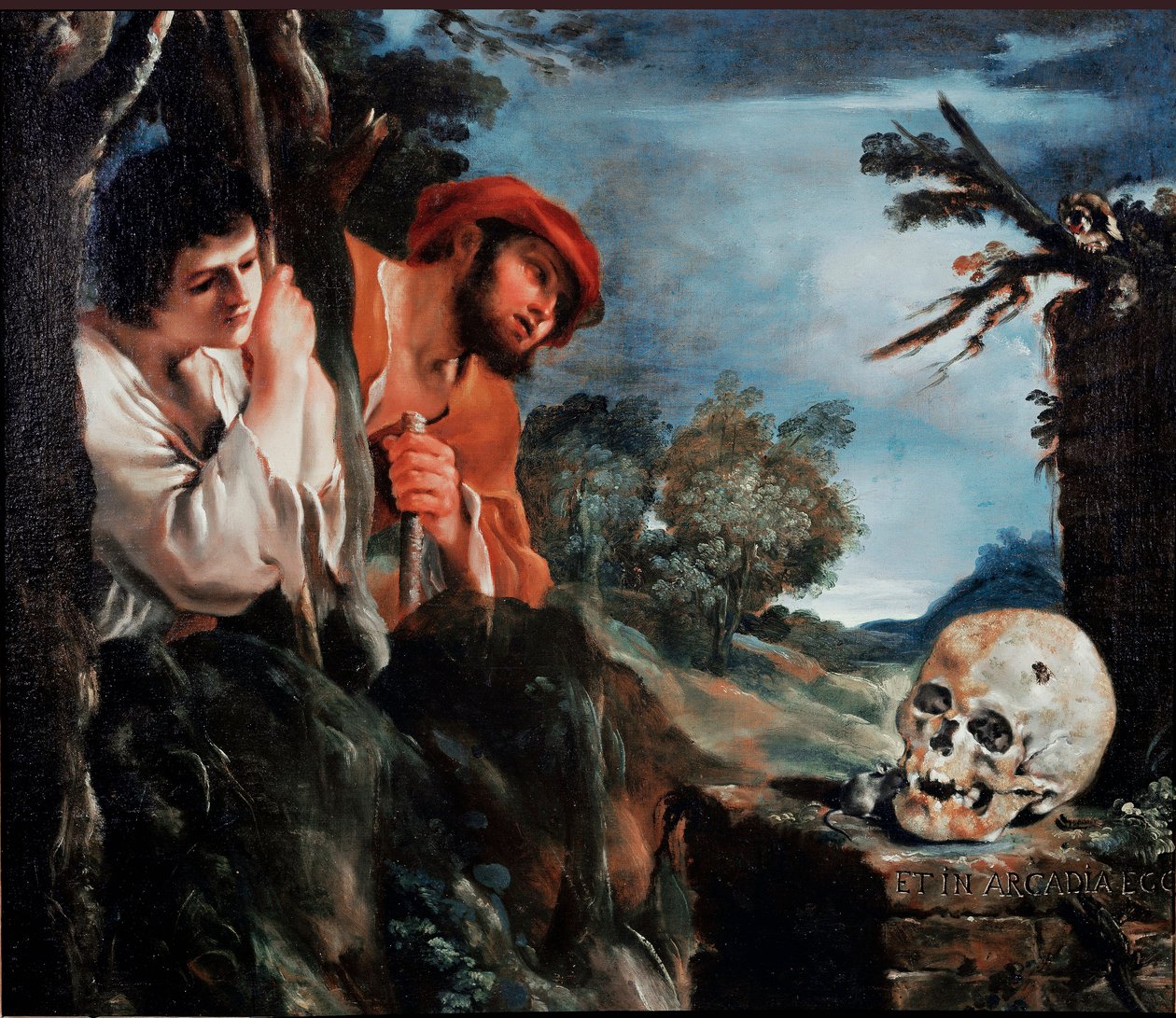 Pastýři Arcadia Men kolem hrobky řeckého ostrova Peloponés. Obraz (Vanita) Giovanni Francesco Barbieri Guerchin dit Il Guercino (1591-1666) 1618 kolem Říma, Galleria Corsini od Guercino