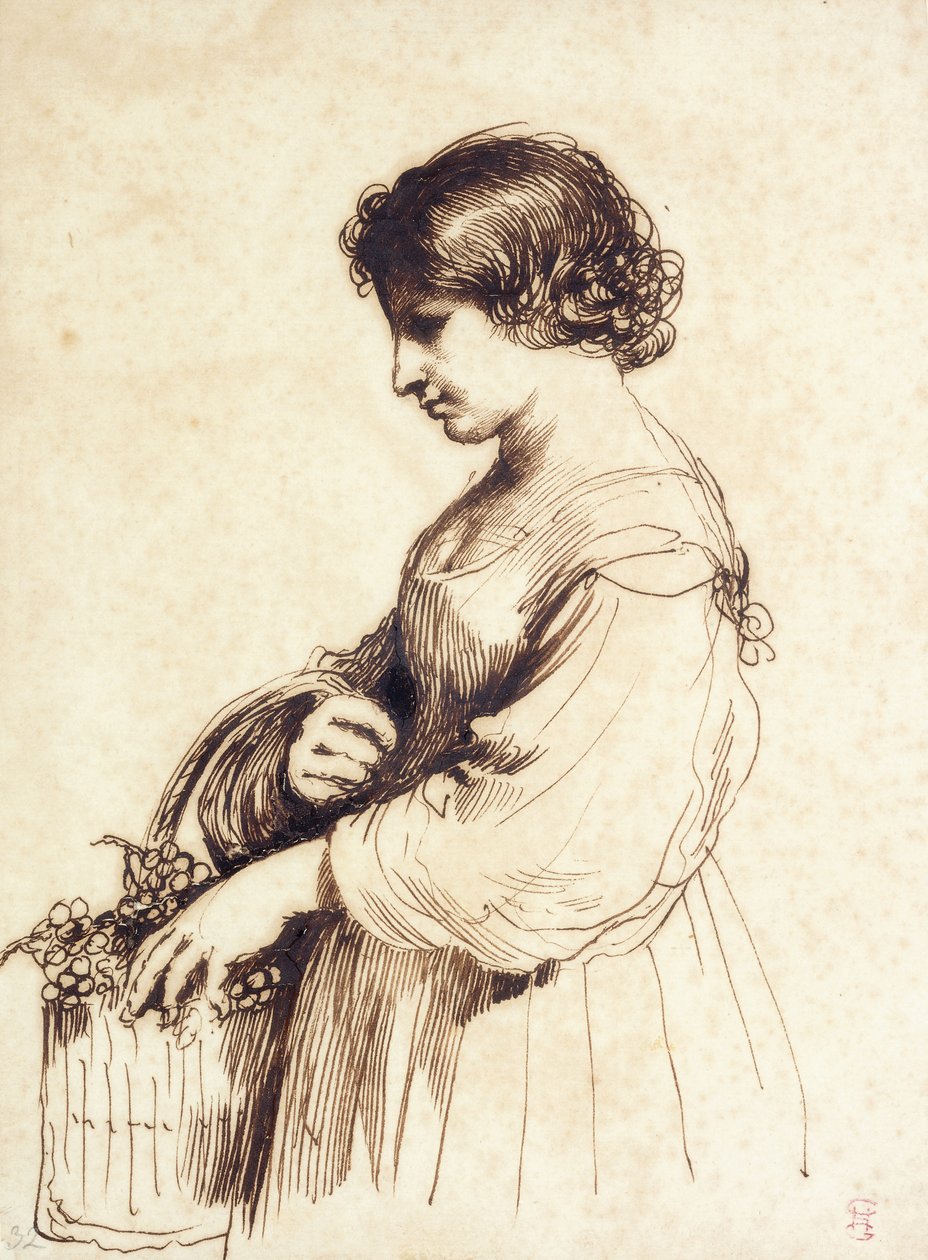 Mladá žena držící košík s ovocem, od Guercino