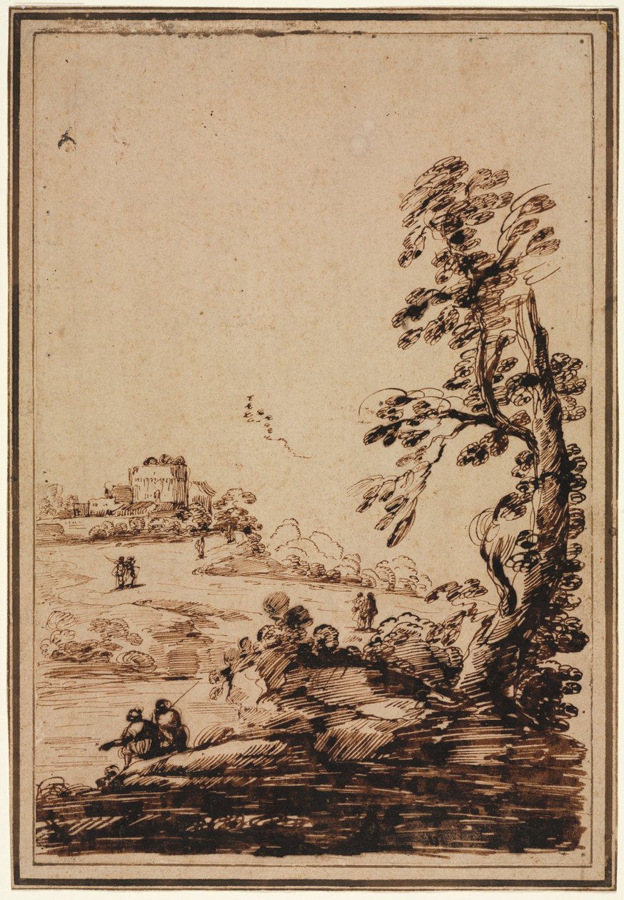 Krajina s malou skupinou budov, druhá polovina 1700. od Guercino