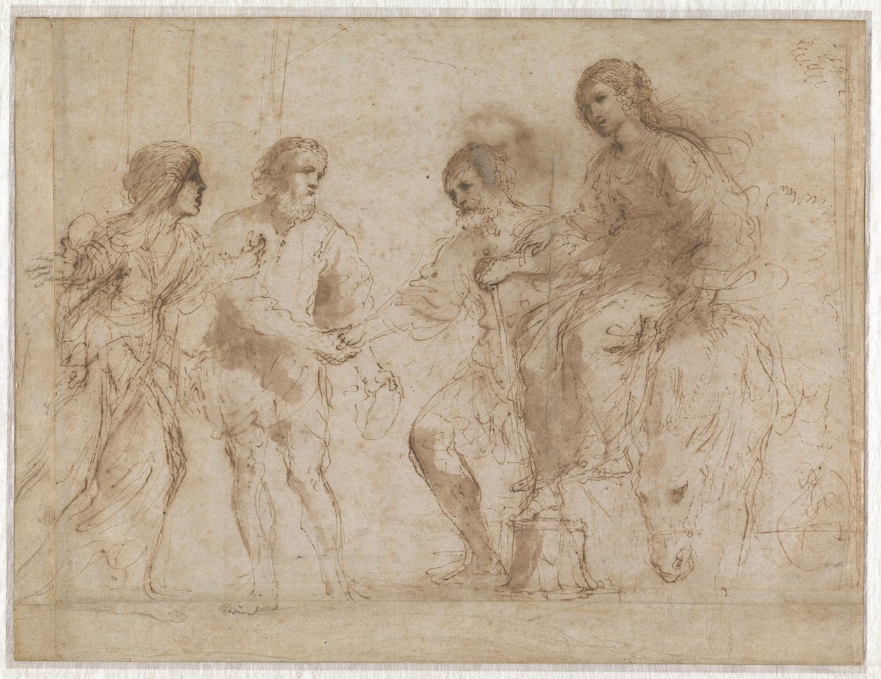 Setkání Marie a Josefa před domem Alžběty a Zachariáše (líc) Marie a Alžběta na úpatí schodiště (rub) od Guercino