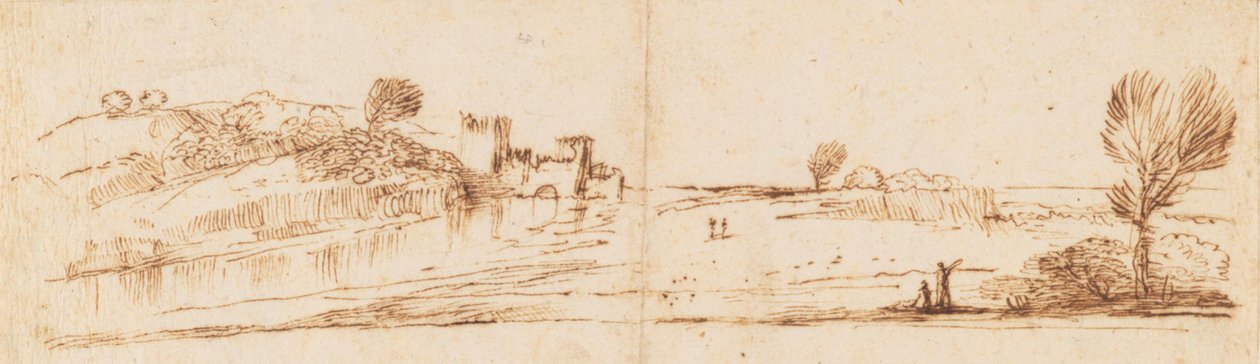 Panoramatická krajina s řekou od Guercino