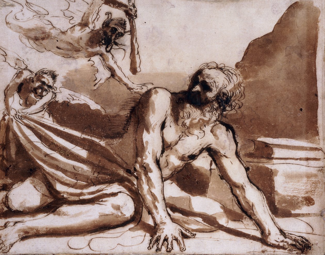 Svatý Antonín zbitý ďábly, od Guercino
