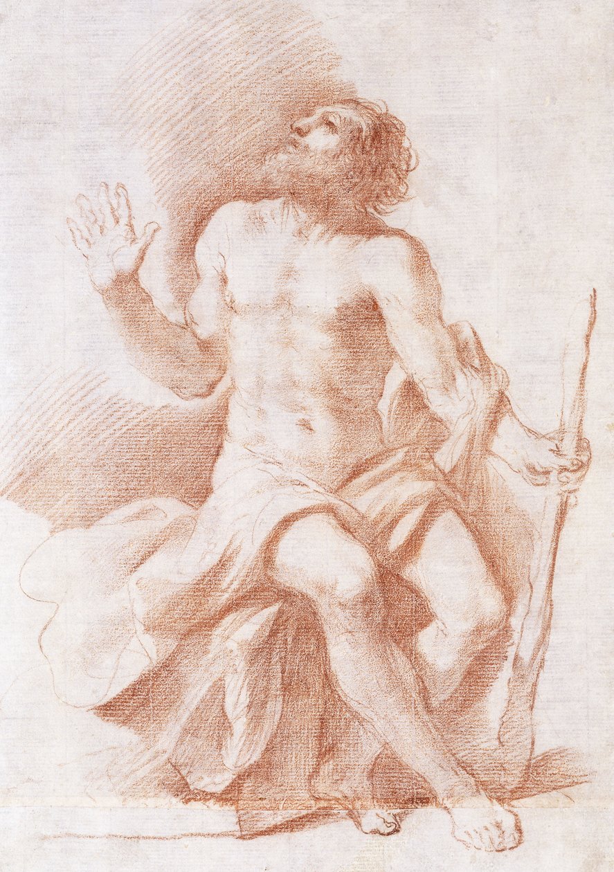 Svatý Pavel poustevník, dívá se doleva a drží hůl, c.1637-8 od Guercino