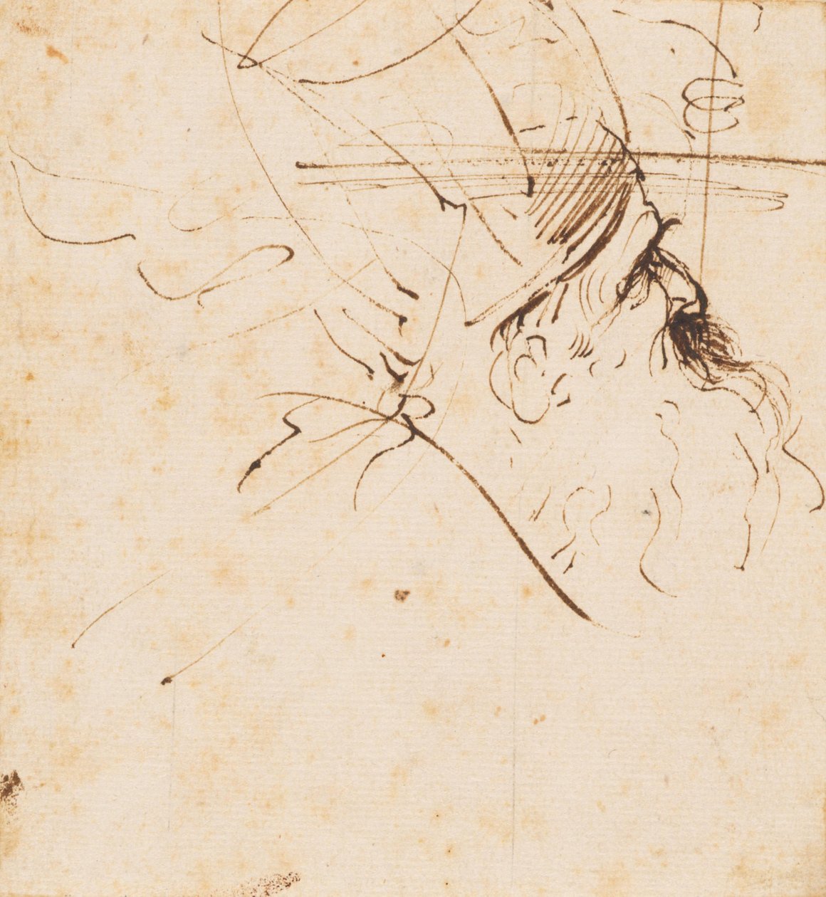 Skica hlavy duchovního s mitrou, hledící vzhůru doprava od Guercino