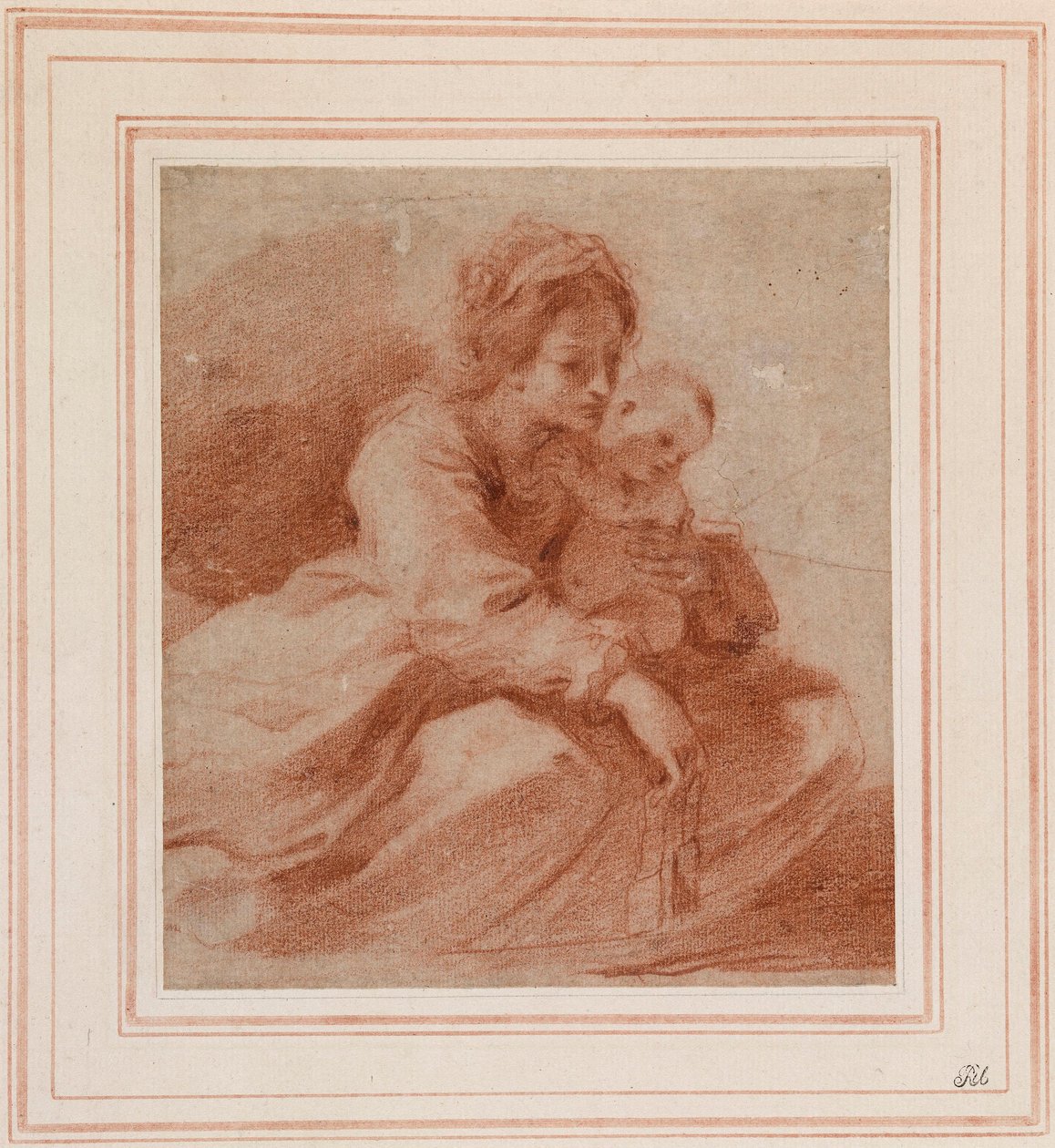 Die Jungfrau und das Kind (für die Madonna del Carmine, die einem Karmeliter ein Skapulier überreicht, in der Pinacoteca Civica von Cento, ca. 1615) od Guercino
