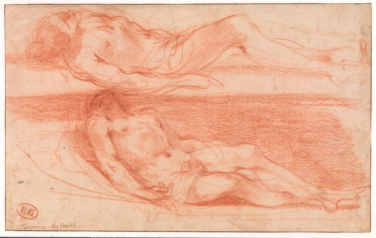 Dvě studie ležícího polonahého muže od Guercino