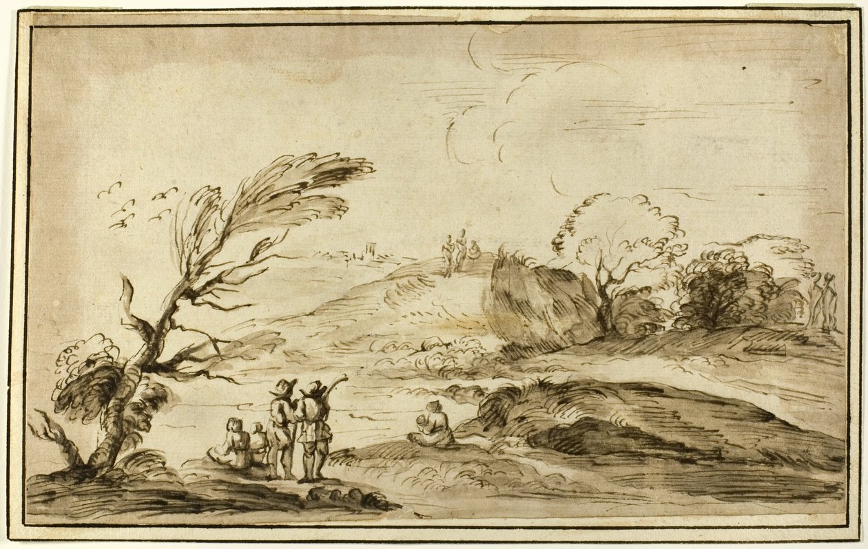 Dvě skupiny postav v krajině od Guercino