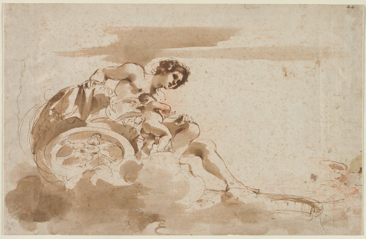 Venuše a Amor ve voze od Guercino