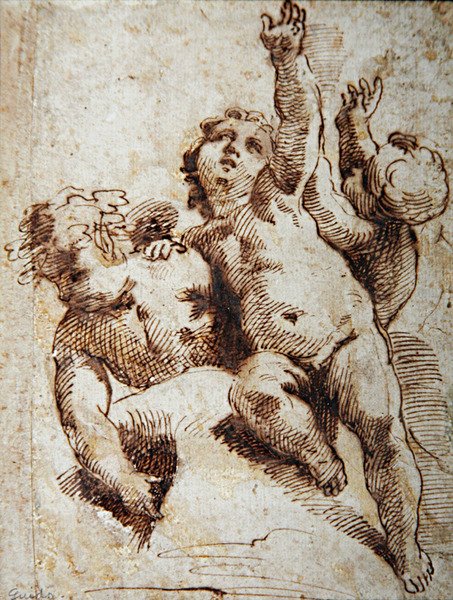 Cherubové, cca 1620 (tužka na papíře) od Guido (attr. to) Reni
