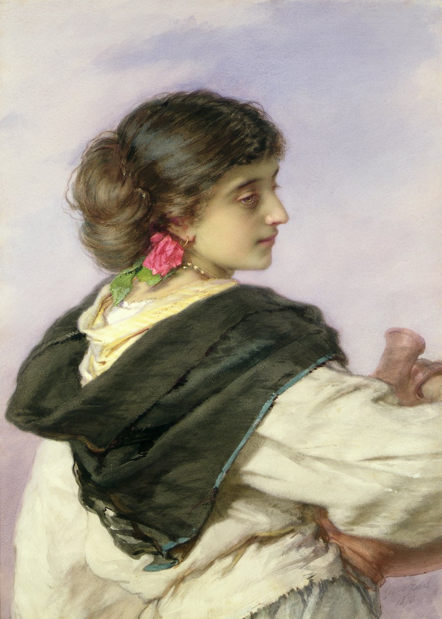 Mladý nosič vody, 1870 (čb a tělová barva na papíře) od Guido Bach