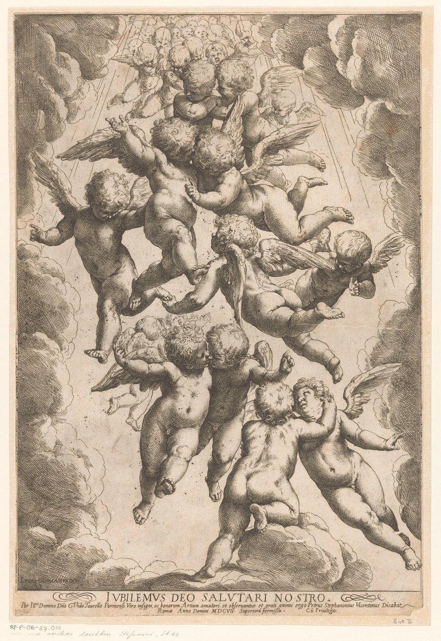 Engelen ve slávě Radujme se v Bohu, našem Spasiteli (titul na předmětu) od Guido Reni