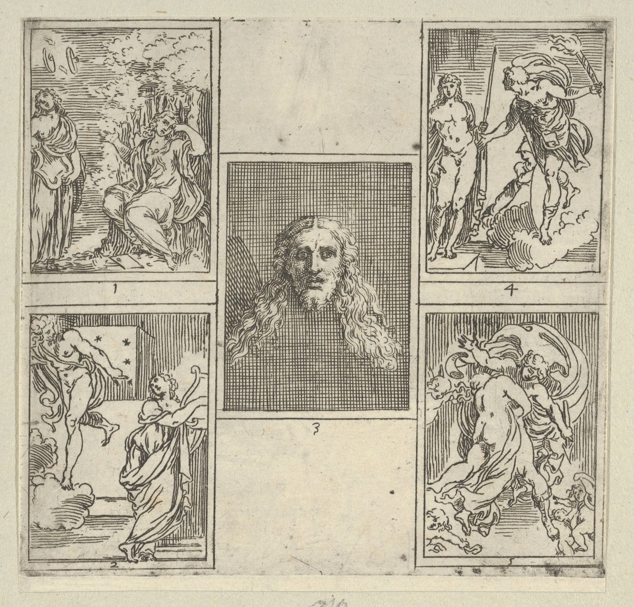 Pět číslovaných scén, každá po malíři v Accademia Degli Incamminati, z IL FUME..., 1603. od Guido Reni
