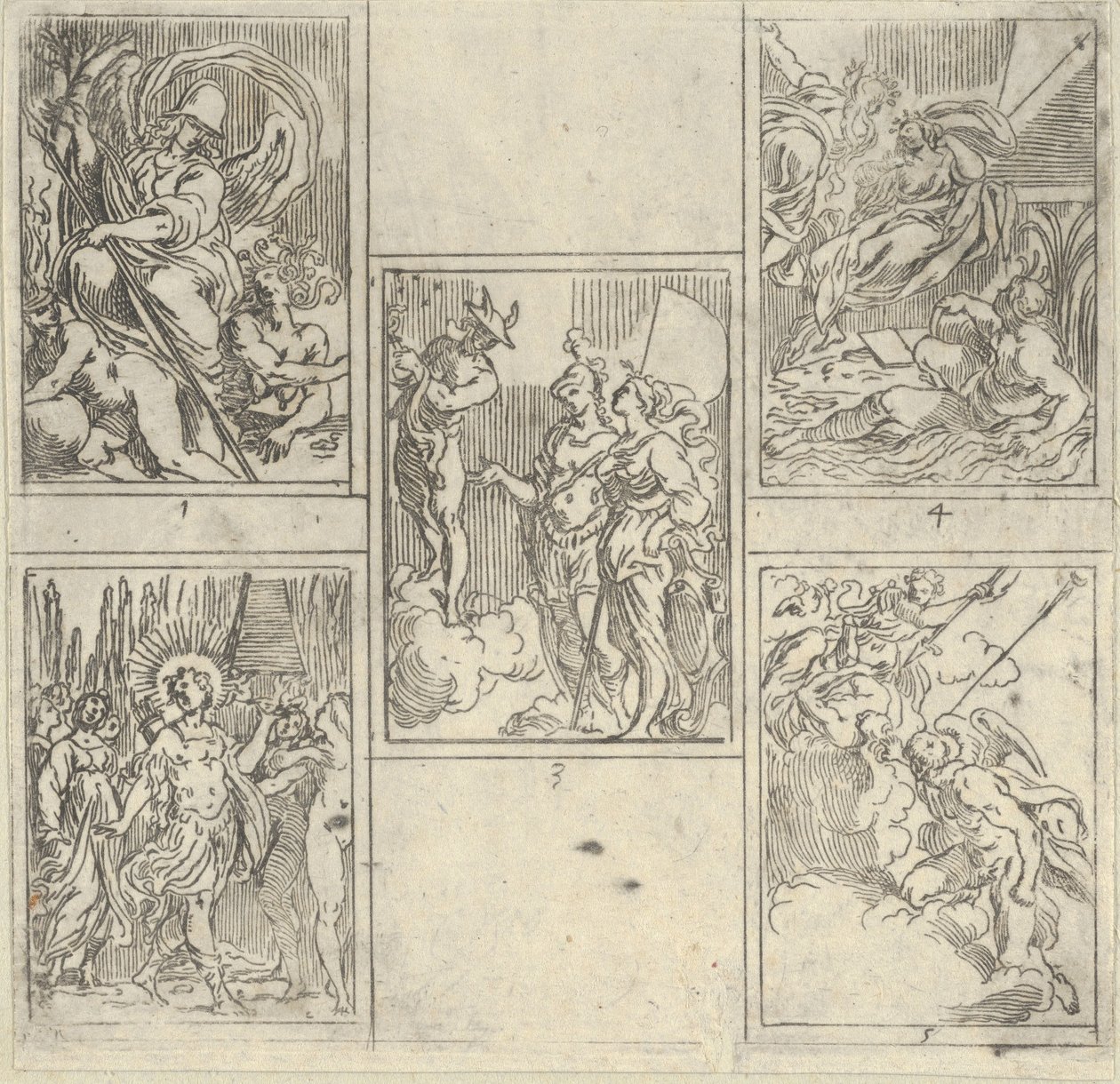Pět číslovaných scén, každá po malíři v Accademia Degli Incamminati, z IL FUME..., 1603. od Guido Reni