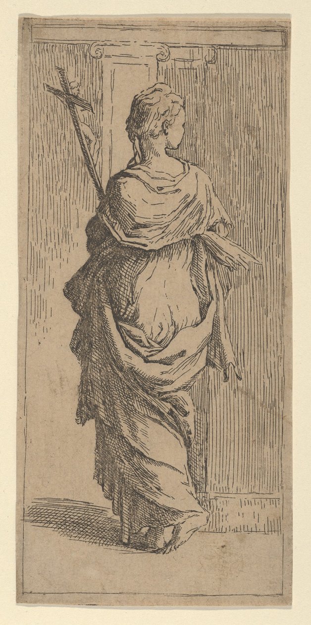 Dívka nesoucí krucifix a kráčející k pilastru, při pohledu zezadu, ca. 1590-1600. od Guido Reni