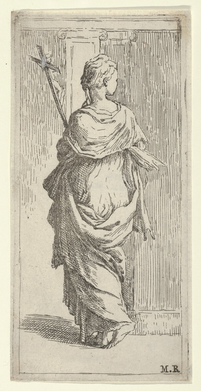 Dívka nesoucí krucifix a kráčející k pilastru, při pohledu zezadu, ca. 1590-1600. od Guido Reni