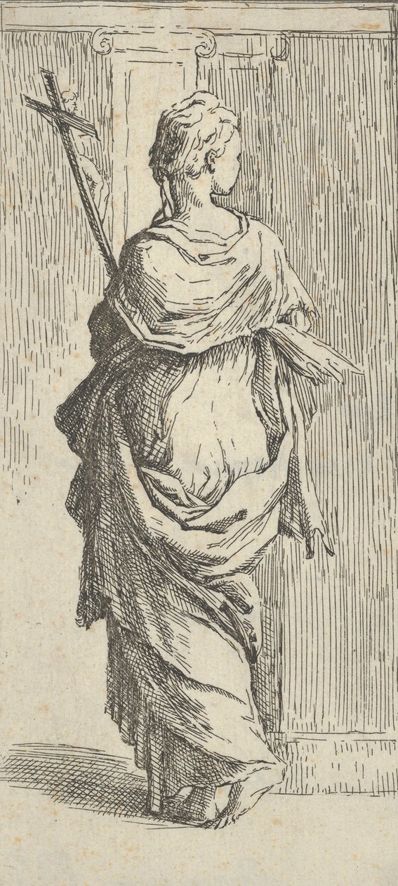 Dívka nesoucí krucifix a kráčející k pilastru, při pohledu zezadu, ca. 15..., cca. 1590-1600. od Guido Reni