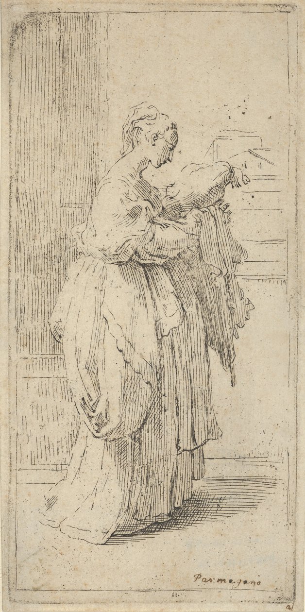 Dívka nesoucí polštář, při pohledu z profilu vpravo, 1590-1690. od Guido Reni