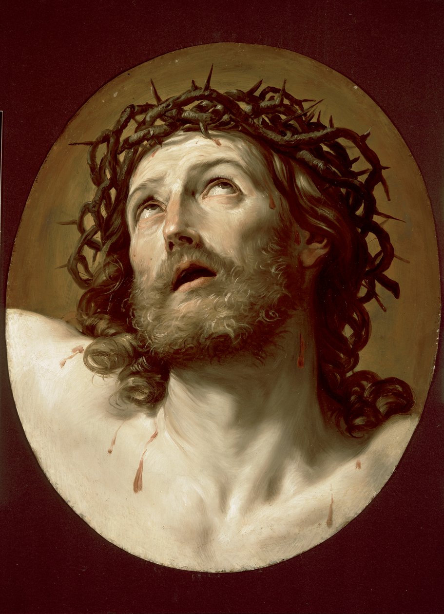 Hlava Krista korunovaná trním, počátek 30. let 17. století (olej na měděném panelu) od Guido Reni