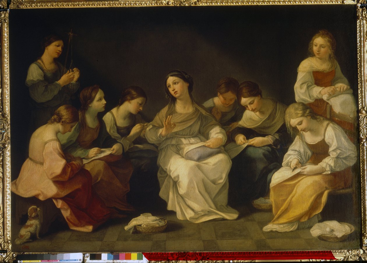 Vzdělání Panny. (The Education of the Virgin). Obraz Guido Reni (1575-1642), olej na plátně od Guido Reni