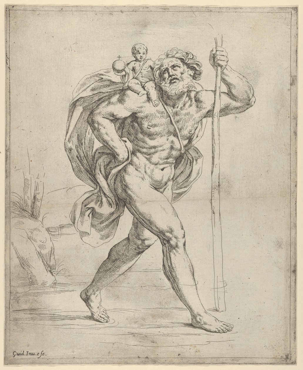 Svatý Kryštof kráčí s malým Kristem na pravém rameni, ca. 1600-1640. od Guido Reni