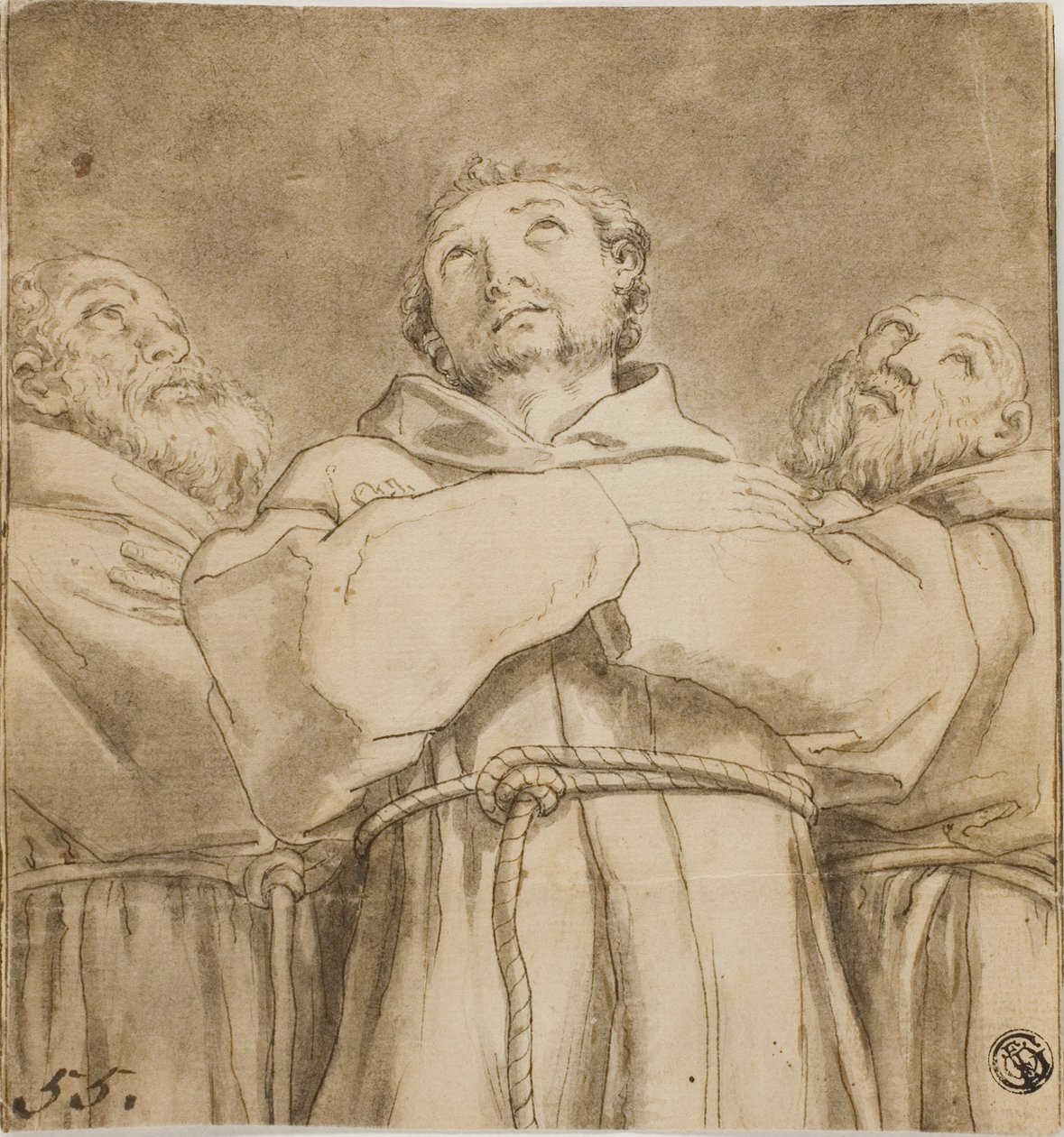 Svatý František z Assisi se dvěma mnichy svého řádu od Guido Reni