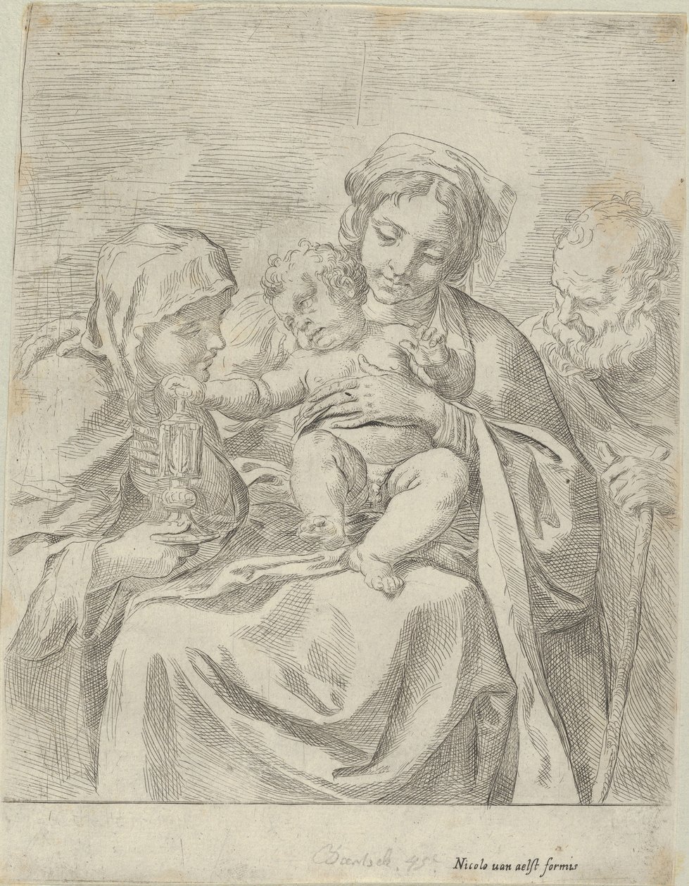 Svatá rodina se svatou Klárou, 1590-1600. od Guido Reni