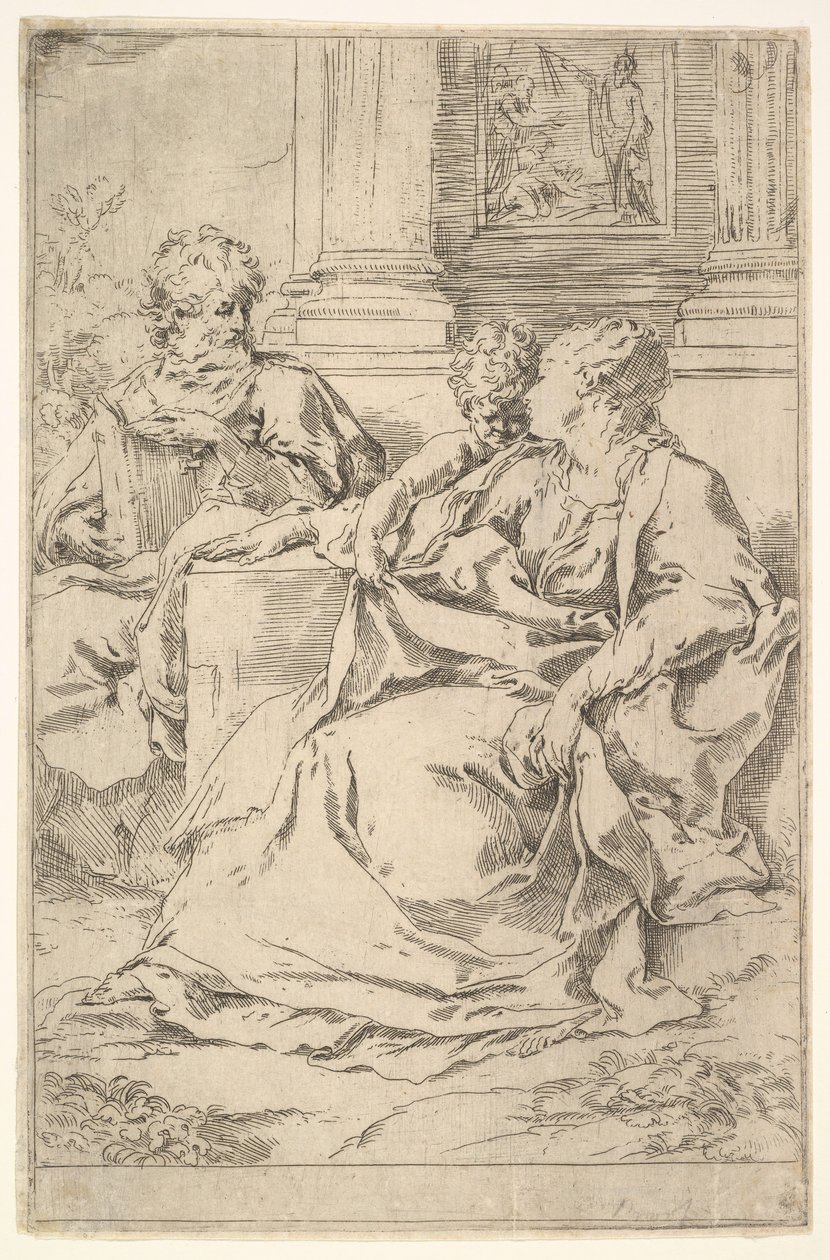 Svatá rodina s biblickou scénou v pozadí. od Guido Reni