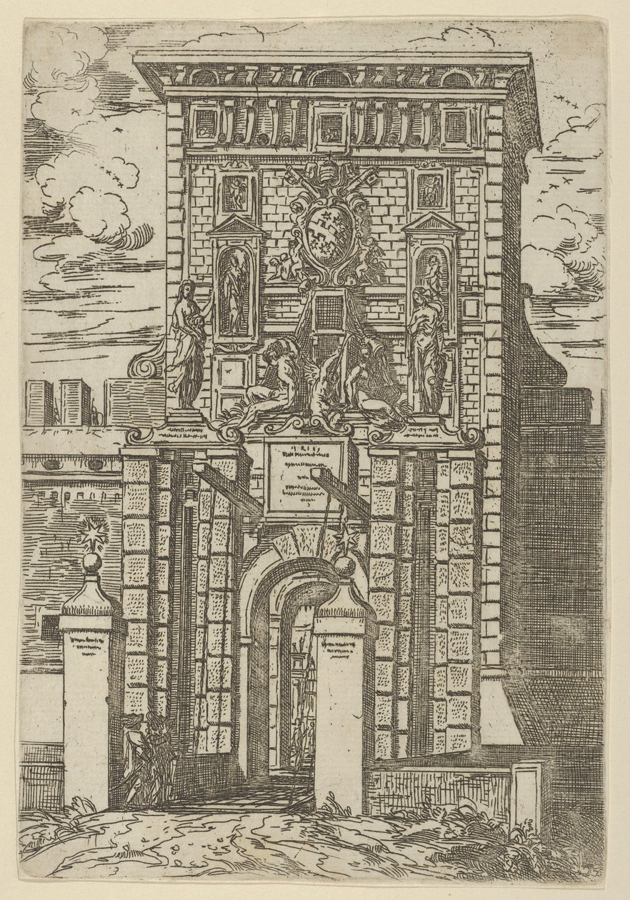 Porta Galliera, vstupní brána do Boloně a padací most s dočasnými dekoracemi..., 1598. od Guido Reni