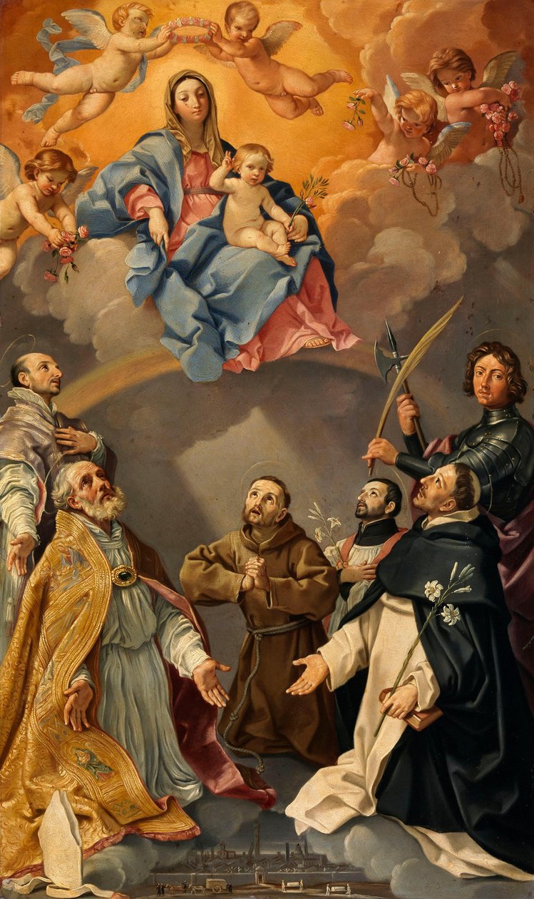 Panna Maria s dítětem a ochrannými světci města Boloně (svatí Ignác z Loyoly, Petronius, Prokulus, František z Assisi, František Xaverský, Dominik a Florianus) od Guido Reni