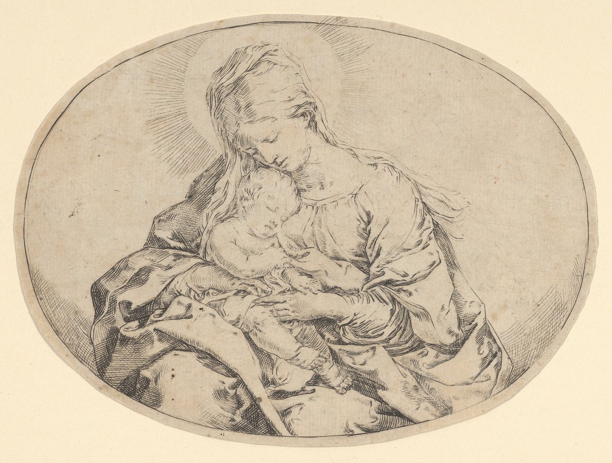 Panna drží malého Krista, oválná kompozice, ca. 1600-1640. od Guido Reni