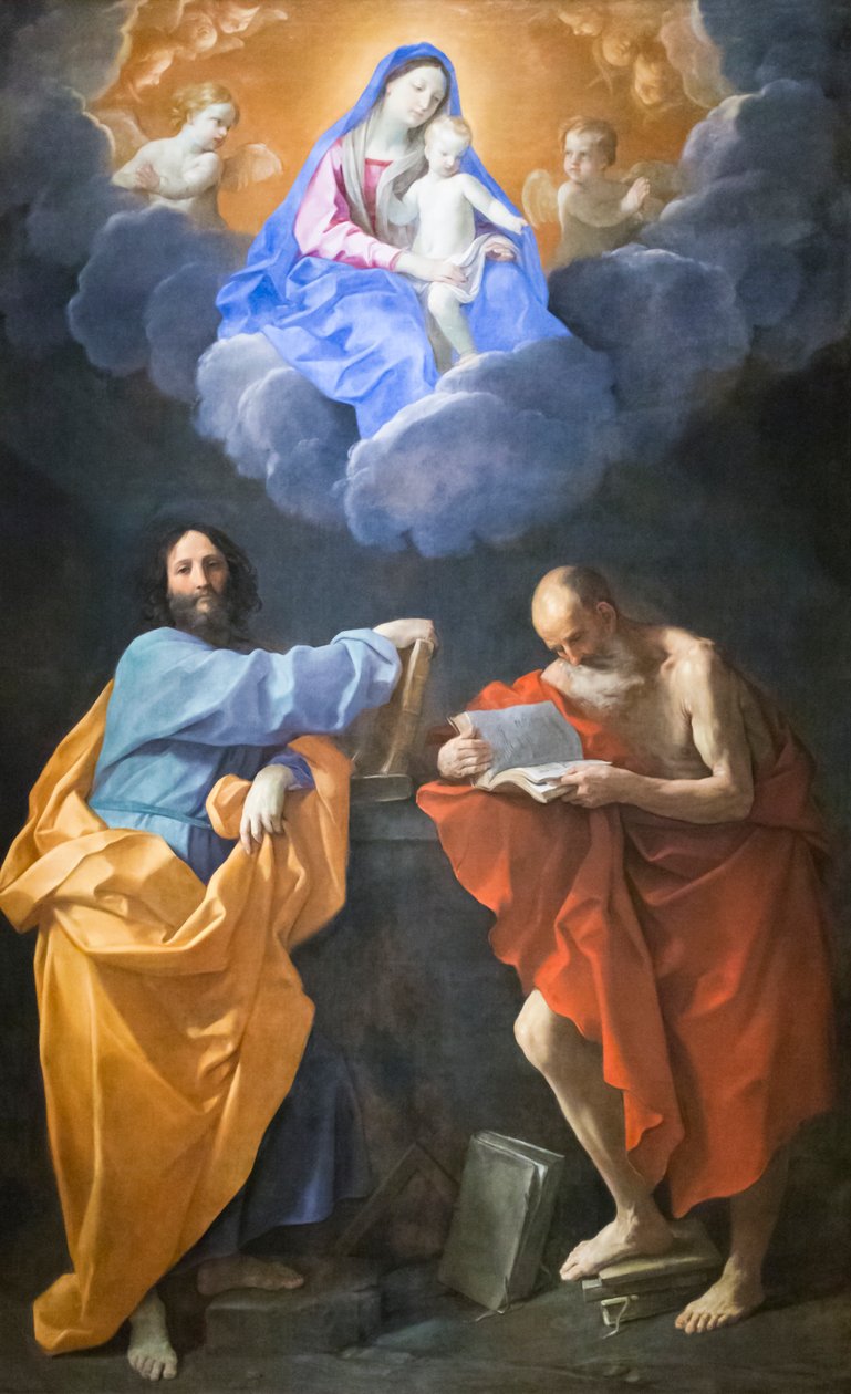 Panna ve slávě se svatými Tomášem a Jeronýmem (olej na plátně) od Guido Reni