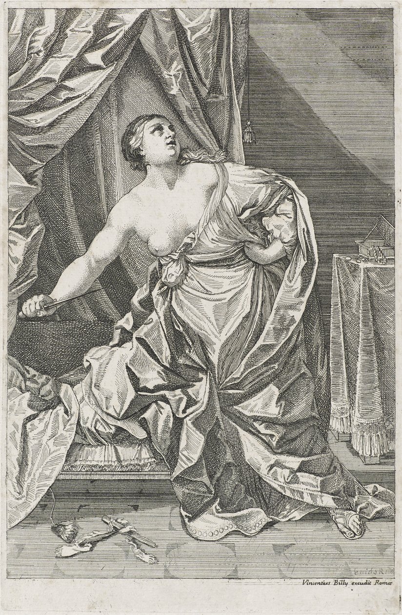 Smrt Lucretia, c. 1700-50 možná Antonio Billy (aktivní první polovina 18. století) (lept na papíře) od Guido after Reni