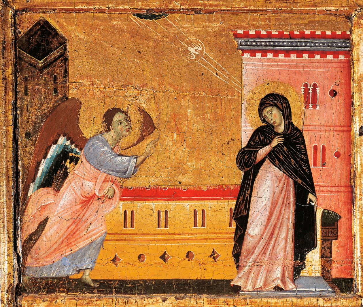 Zvěstování, detail z Antependia svatého Petra na trůnu od Guida da Siena (kolem 1250-1300), tempera a zlato na dřevě od Guido da Siena