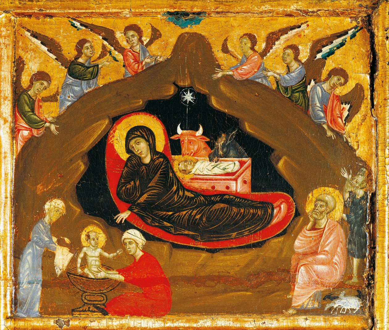 Narození Páně, detail z Antependia svatého Petra na trůnu od Guida da Siena (cca 1250-1300), tempera a zlato na dřevě od Guido da Siena