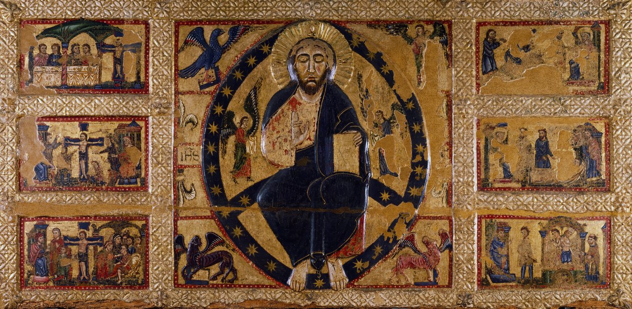 Vykupitel a symboly evangelistů, Guido da Siena (aktivní cca 1250-1300), malba na dřevě. od Guido da Siena