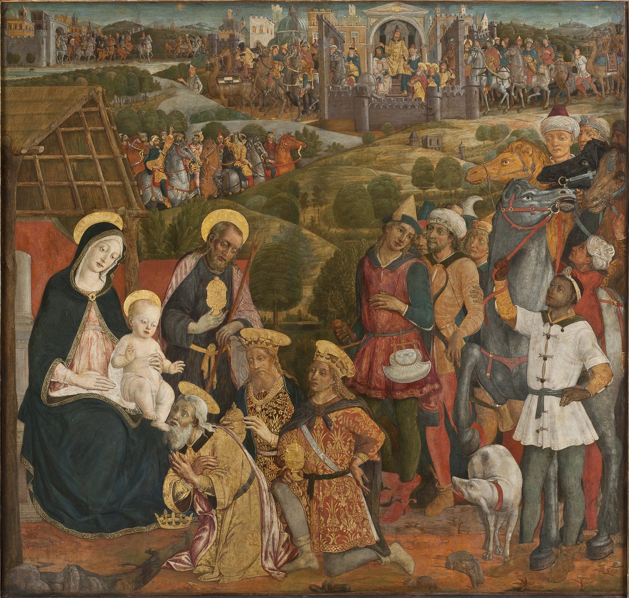 Klanění tří králů - Klanění tří králů, Cozzarelli, Guidoccio di Giovanni (1450-1517). Tempera a olej na plátně. Rozměry: 168 x 176 cm. Národní muzeum Stockholm od Guidoccio di Giovanno Cozzarelli