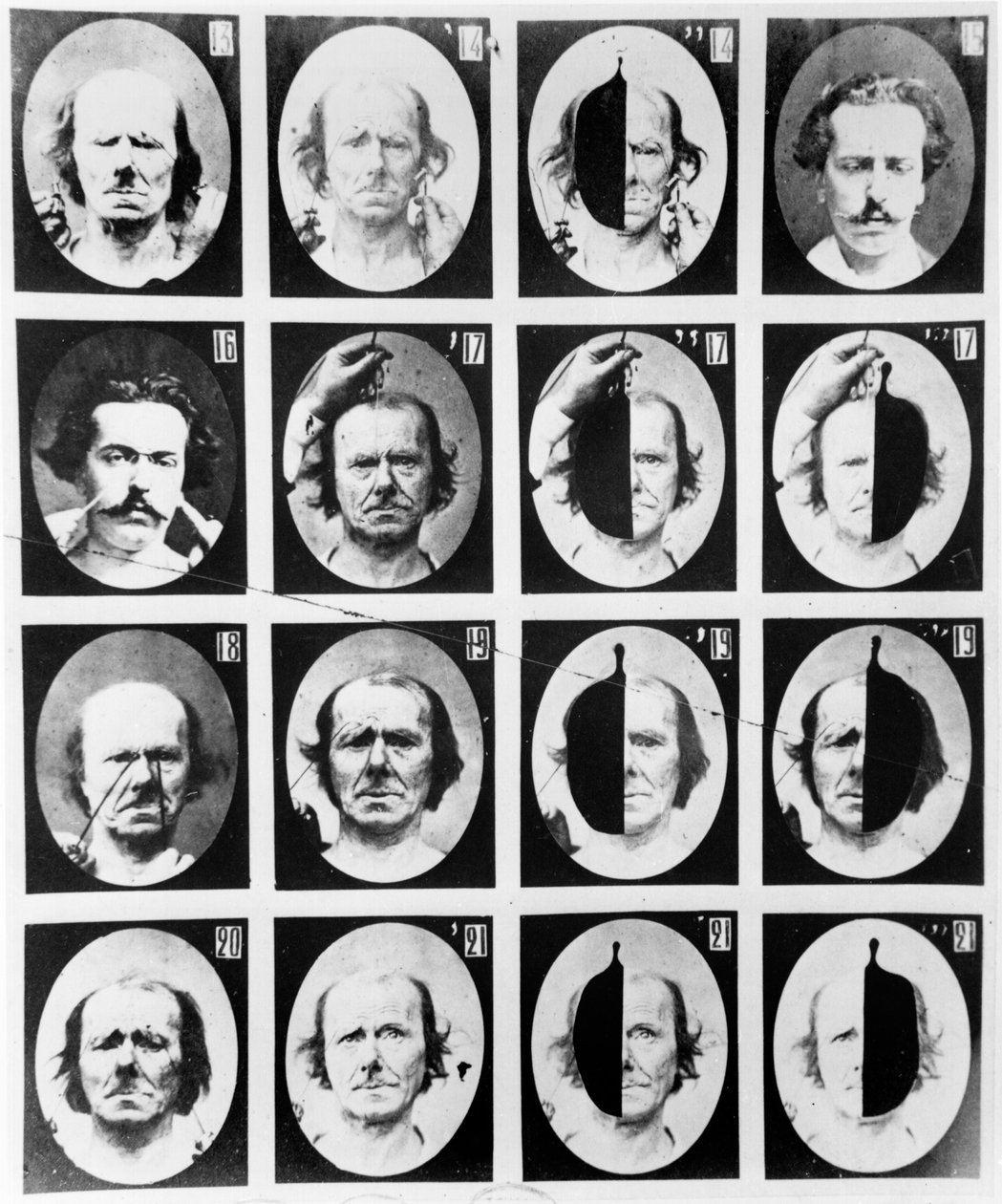 Fyziognomické studie z „Mechanismu lidské fyziognomie nebo elektrofyziologické analýzy vášní“ od Duchenne de Boulogne, publikované 1876, Paříž od Guillaume Benjamin Armand Duchenne de Boulogne