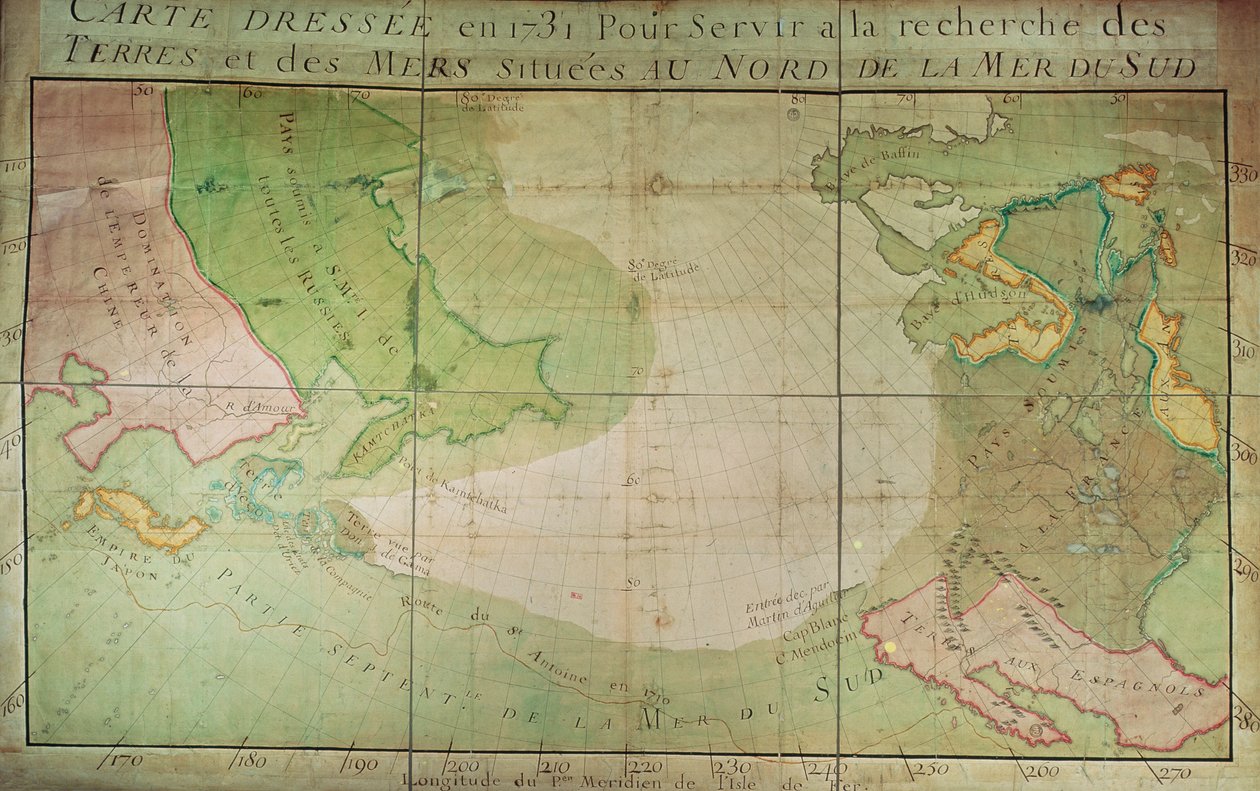 Mapa nových objevů na severu jižního moře, na východ od Sibiře a na západ od Nové Francie, 1731 od Guillaume Delisle