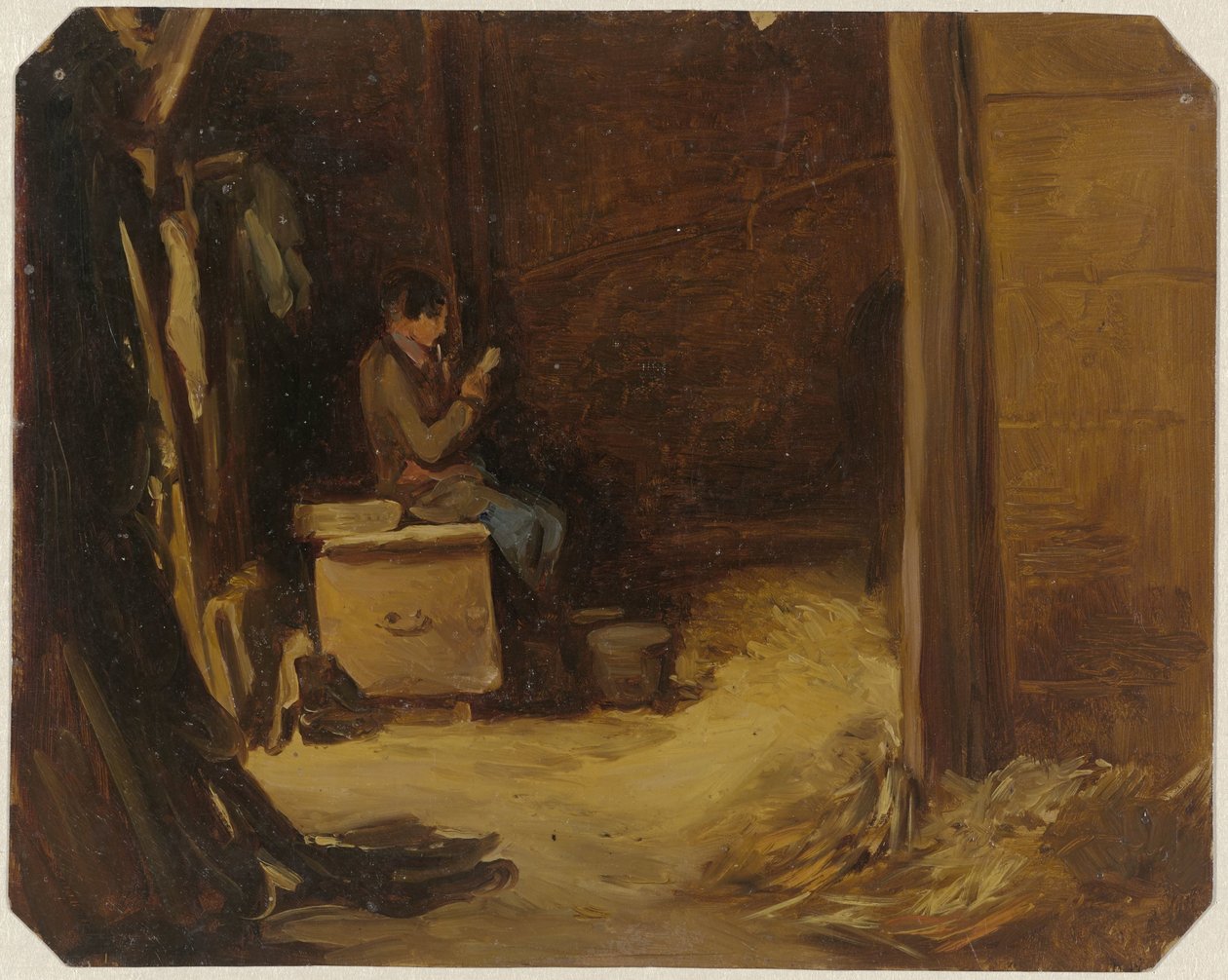 Chlapec čte dopisy ve stáji od Guillaume Anne van der Brugghen