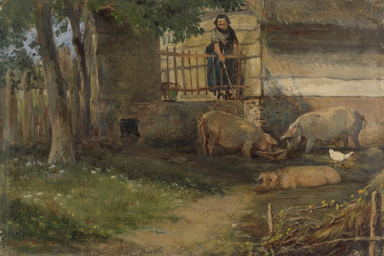 Prasata ve chlévě od Guillaume Anne van der Brugghen