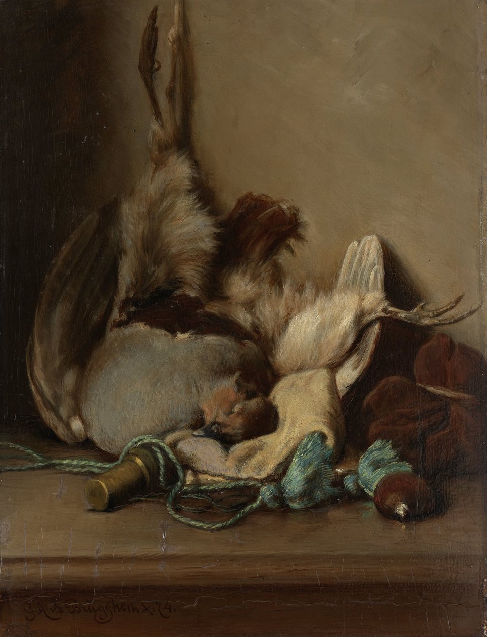 Zátiší s holubem hřivnáčem a Prašným rohem od Guillaume Anne van der Brugghen