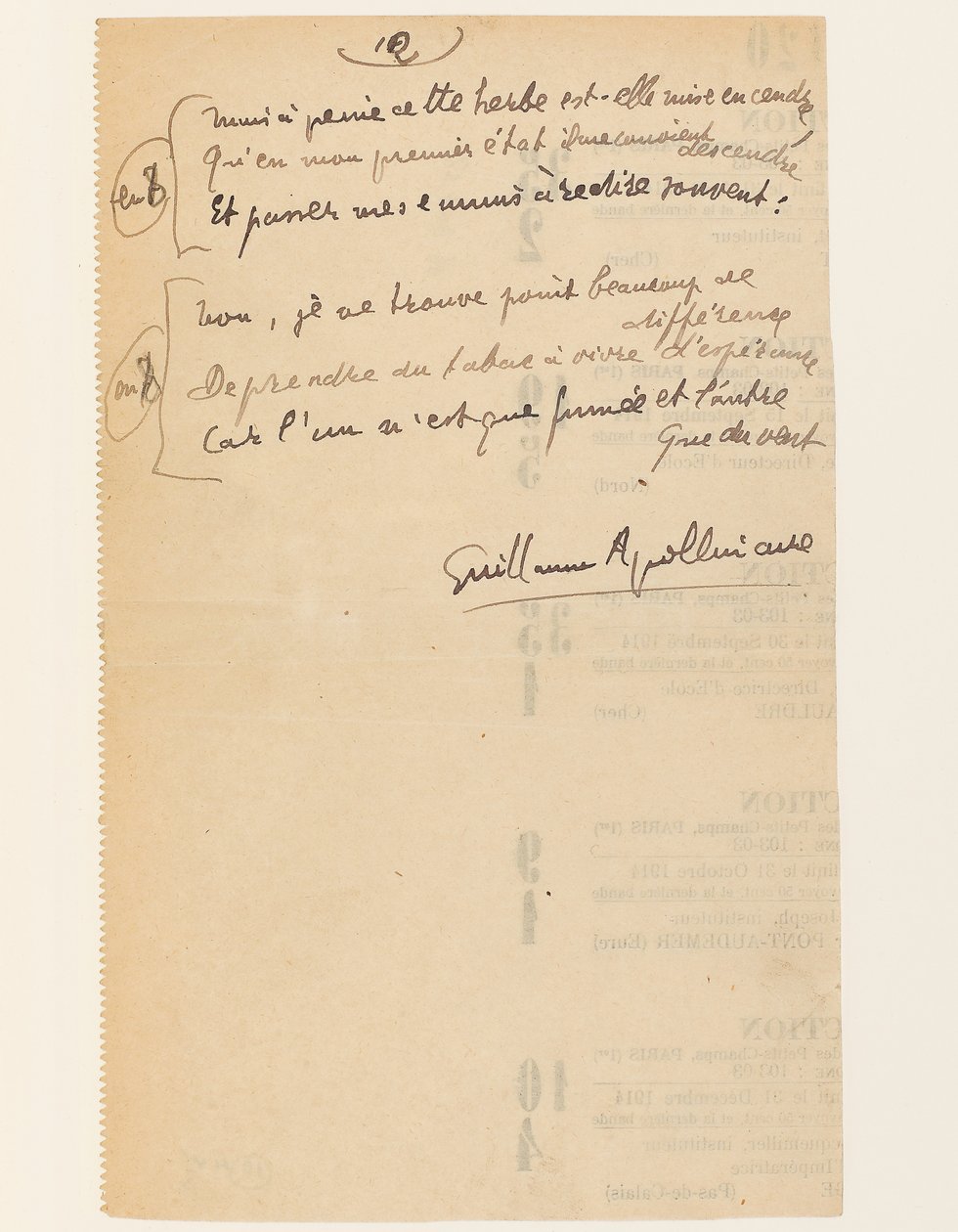 "Anekdotický život." Hymna Společnosti národů. Tabák.", 15. srpna 1918 od Guillaume Apollinaire