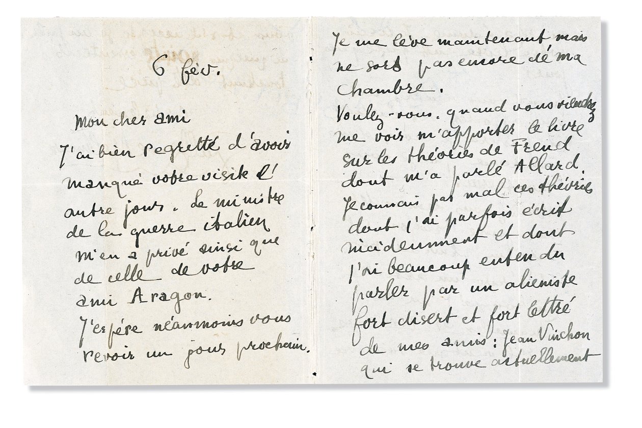 Autogram podepsaný Andre Bretonovi, 6. února 1918 od Guillaume Apollinaire