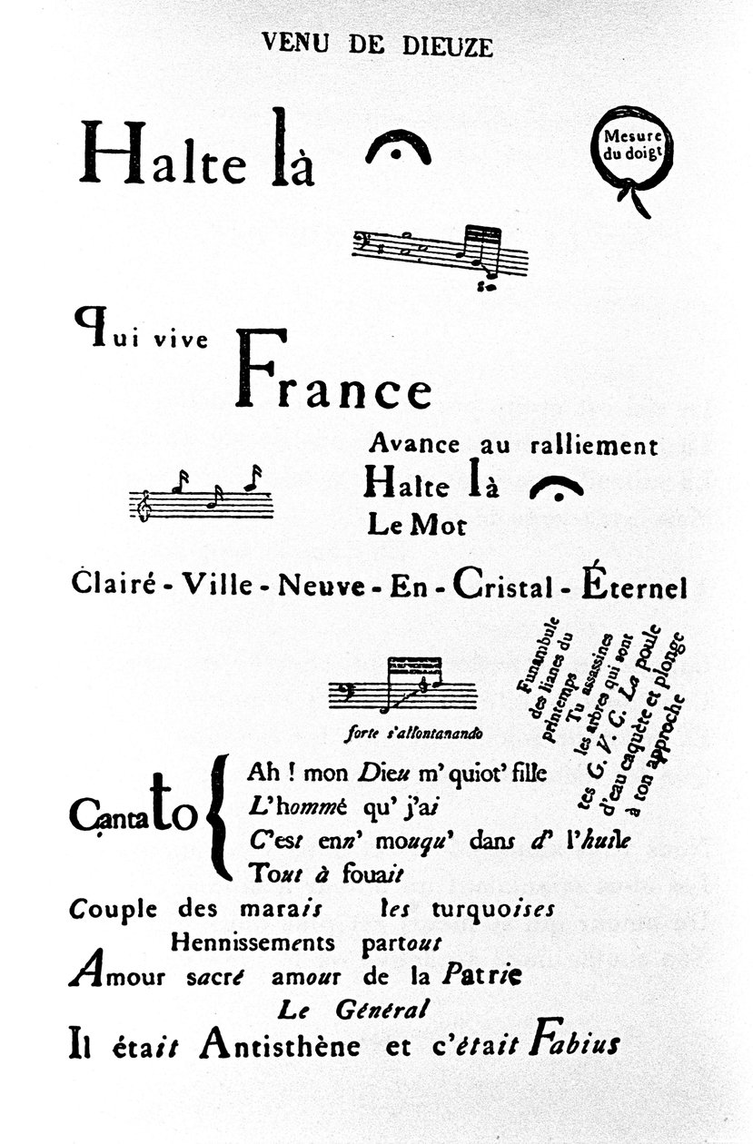 Kaligram (rhebus) od Guillaume Apollinaire (1880-1918): „“ Come of Dieuze““ od Guillaume Apollinaire