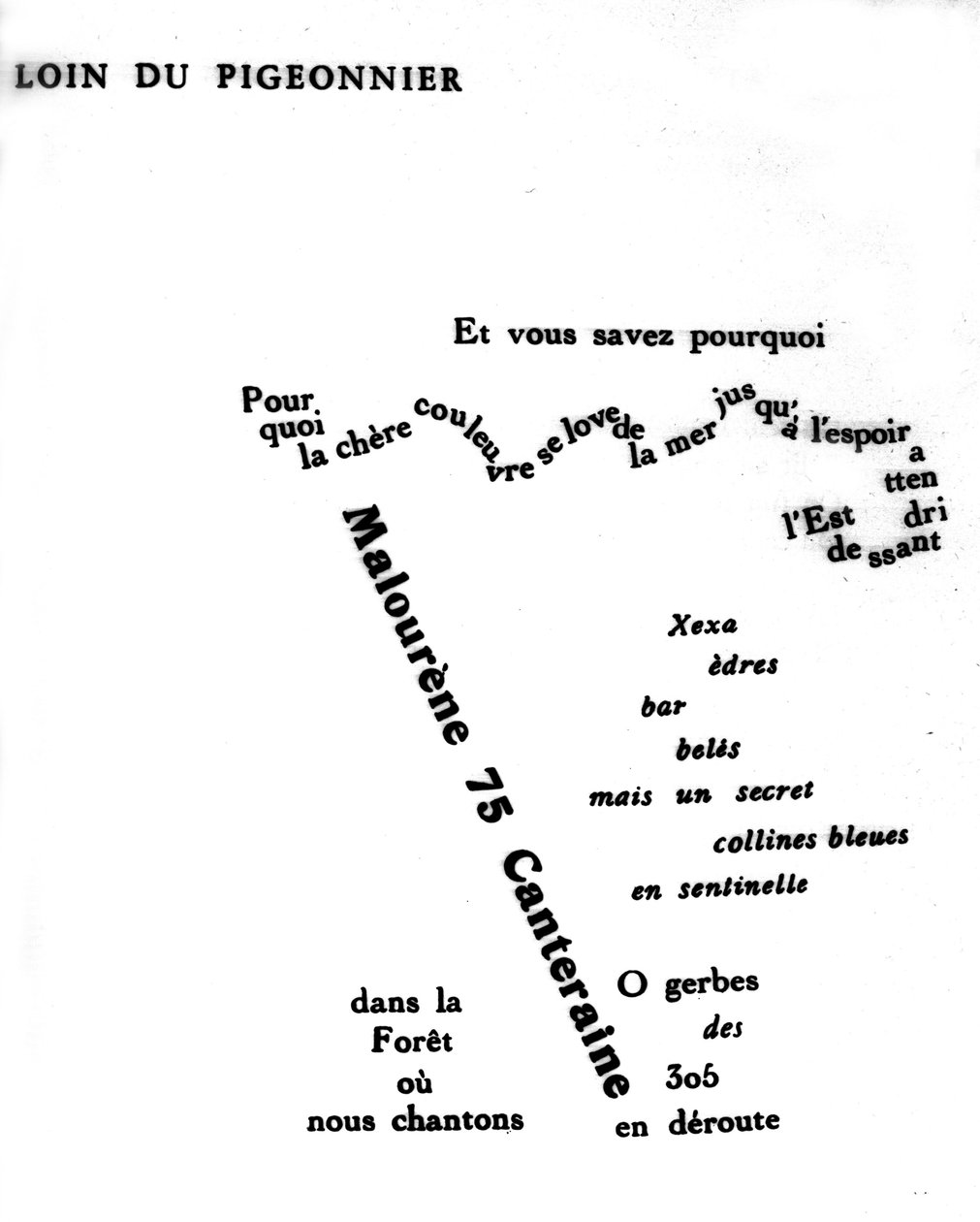 Kaligram od Guillaume Apollinaire (1880-1918): „“ Daleko od holubníka““ od Guillaume Apollinaire