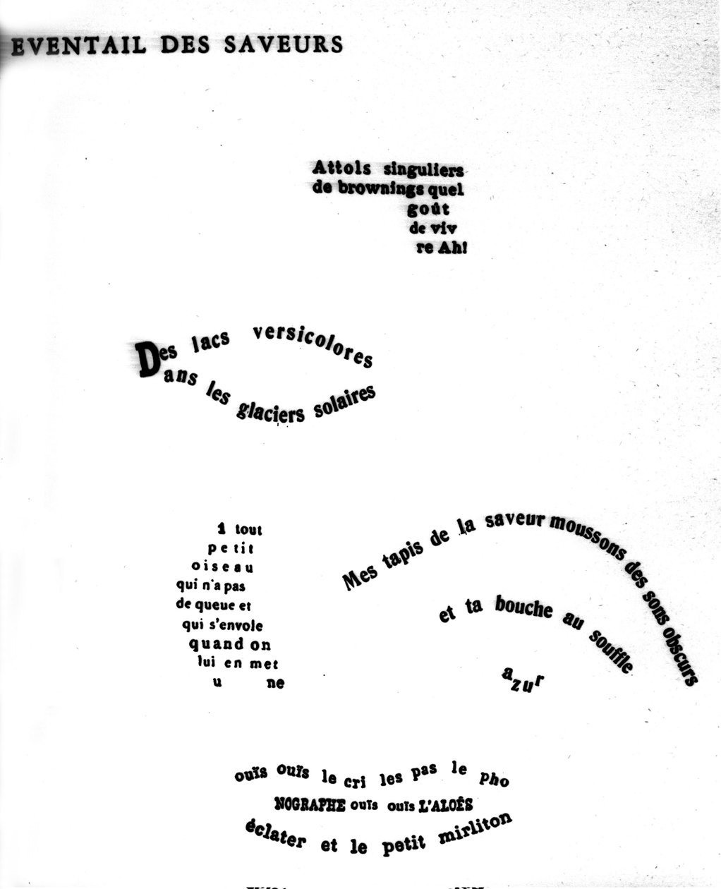 Kaligram od Guillauma Apollinaira (1880-1918) zobrazující tvář: „Událost chutí““ od Guillaume Apollinaire