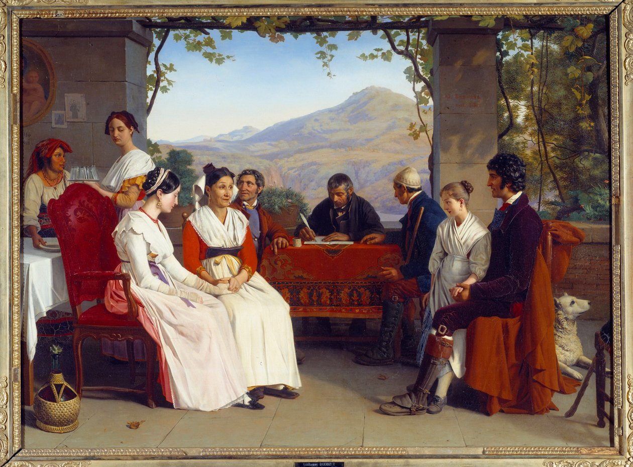 Italská společnost: „“ Svatební smlouva v Itálii v roce 1831““ Obraz Guillauma Bodiniera (1795-1872) 1831 Sun. 10x1,38m od Guillaume Bodinier
