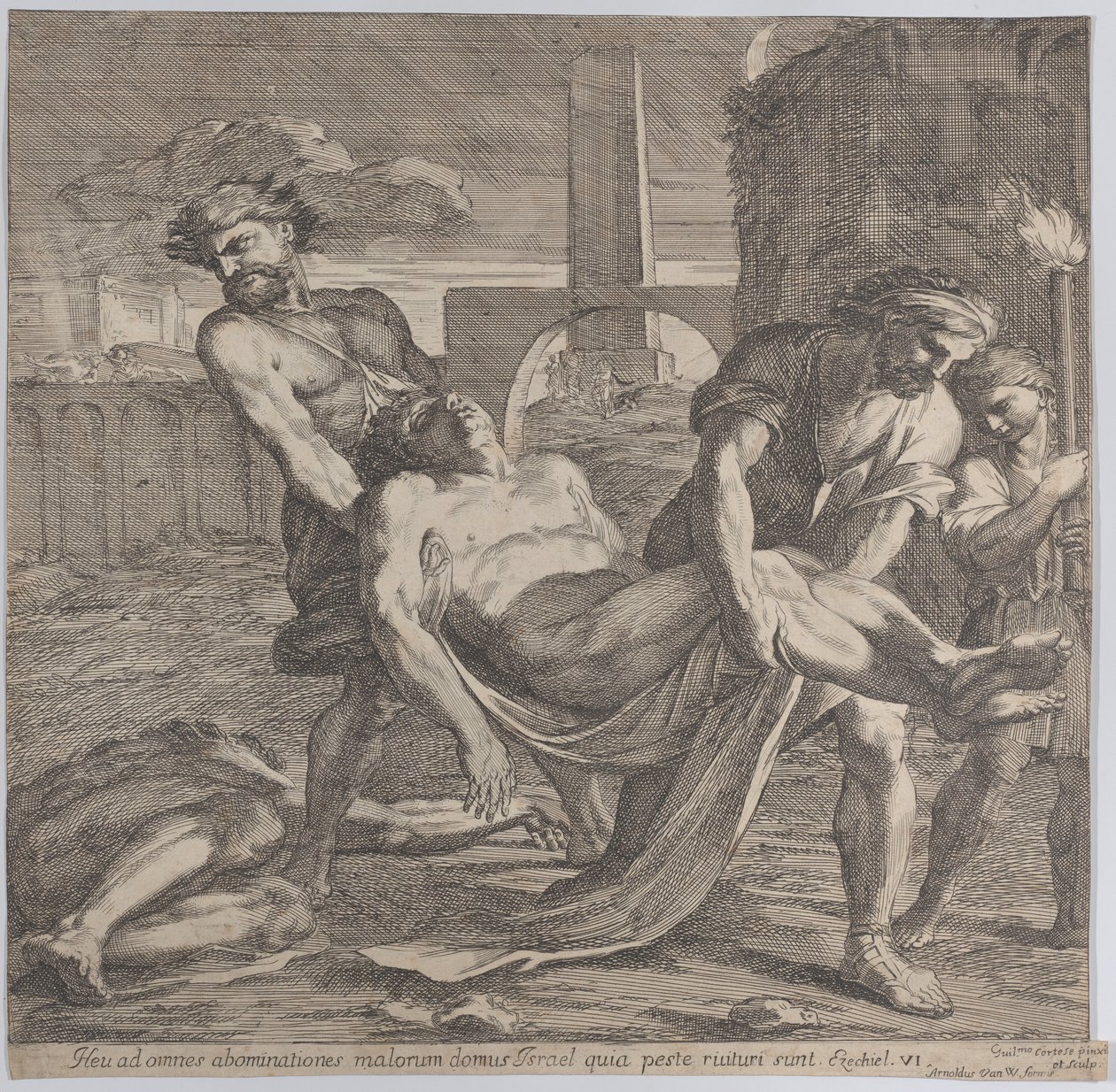Abdon a Sennen nesoucí raně křesťanské mučedníky na pohřeb, 1650-60. od Guillaume Courtois